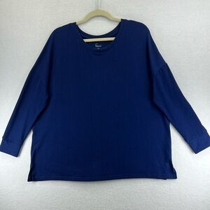 Felina Women’s Top Size L Blue Polyester/Spandex Knit Scoop Neck Dolman Sleeve